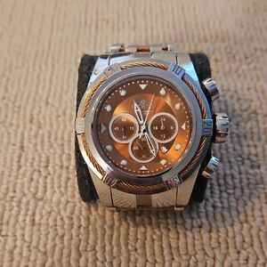 Men's Silver and Orange Chronograph Watch